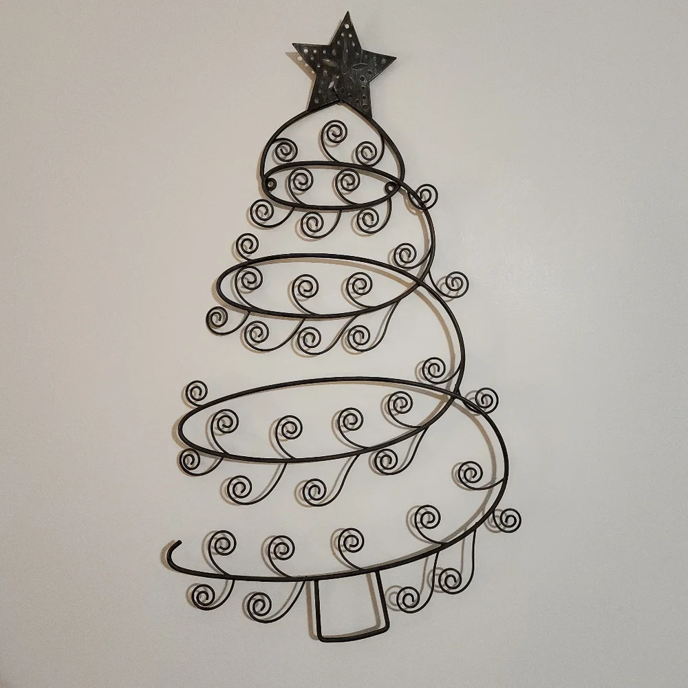 Rustic Black Metal Christmas Tree Card Photo Holder Wall Mounted Decor